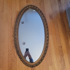 Vintage Large Oval Wall Mirror Gold Resin Frame Hollywood Regency 35 14x19 14