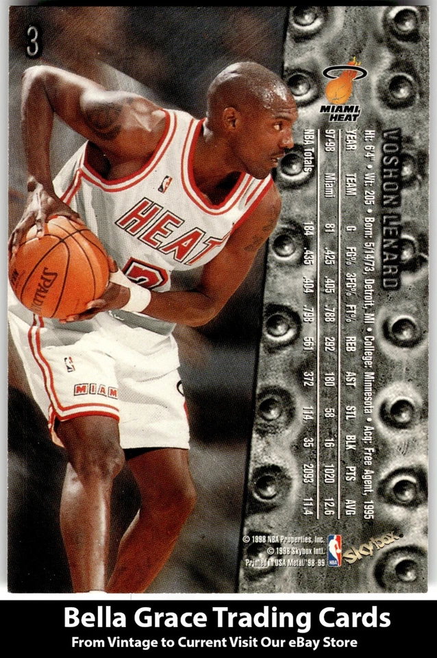 1998-99 Metal Universe Voshon Lenard #3 Miami Heat NBA Basketball - Image 2 of 2