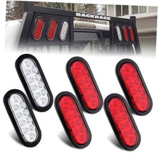 6 Pcs 6 Inch Oval Led Trailer Tail Lights 10led 4 Red 2 White 6 Inch Oval