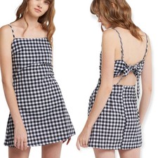 Storets Checkered Black White Mini Camila Cami Ribbon Dress