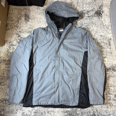 Columbia Omni-Tech Rain Jacket Mens Medium Grey Black Hooded Windbreaker Shell