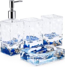 Ocean Themed Decor 4-Piece Sea Shell Bathroom Accessory Set w/ Soap Dispenser