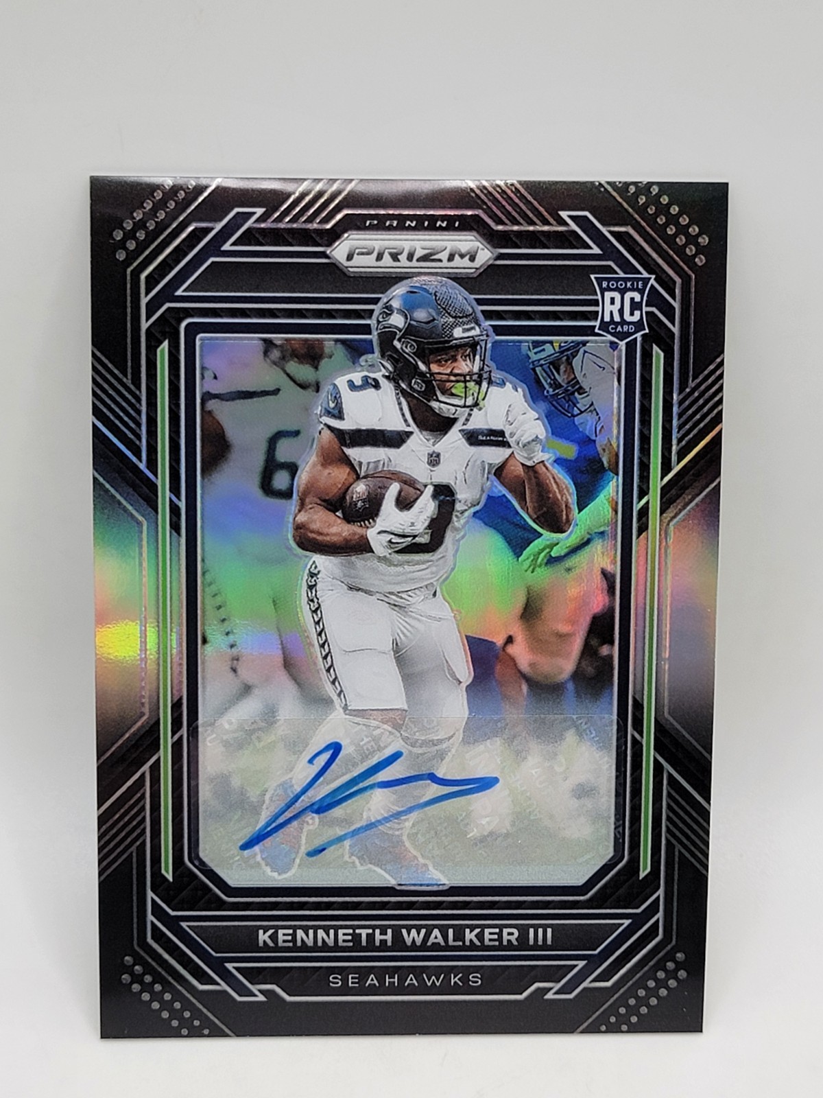 KENNETH WALKER III 2022 CHRONICLES PRIZM BLACK ROOKIE SILVER RC AUTO #PB-19