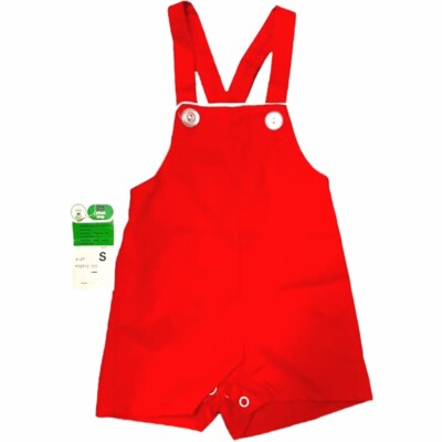 NOS Vintage Sears Unisex Sm Romper Sunsuit Overalls Shortalls Perma Prest Red