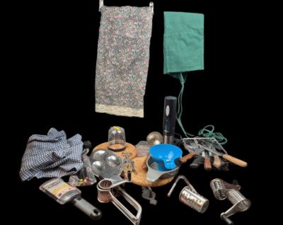 50+ Pc Country Kitchen Lot Aprons Wine Tools Microplane Vtg Grater Utensils More