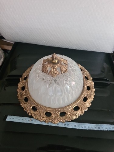 Vintage 1950/60 Opake Cut Glas & Metall Deckenlampe Deko Stil Made In Spain  - Bild 1 von 24