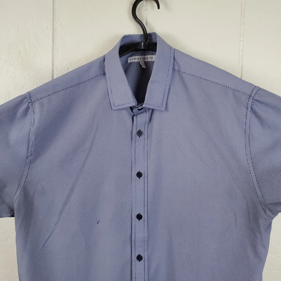 Camisa Vince Camuto Abotonada Para Hombre Grande Azul Cuello Manga Corta Ligera Foto 2 de 4