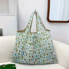 Cactus Print Reusable Shopper Tote Foldable Packable Beach Day Travel Bag
