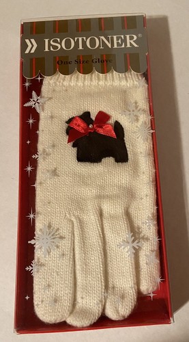 Isotoner Women's Knit Winter Gloves NIB NEW-Scotty Scottie Dog White