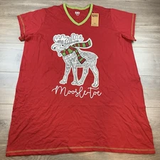 NWT Lazy One Moosletoe V-Neck Nightshirt Women’s XXL Red Christmas Holiday PJs
