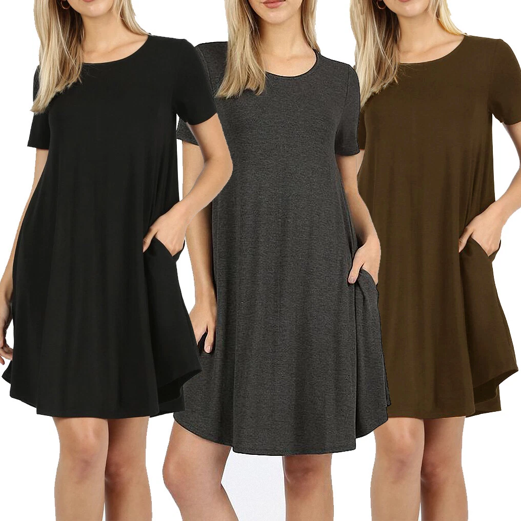 Short sleeve swing dress with pockets discount