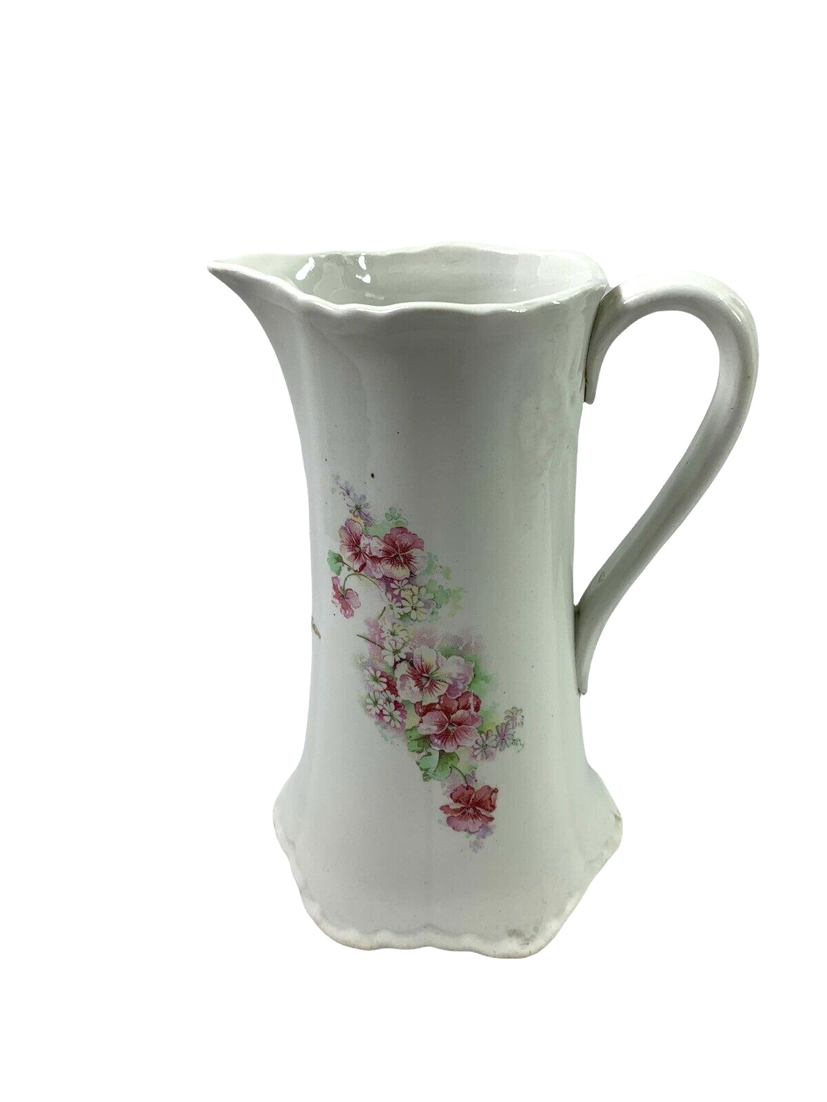 Vintage SEVRES White Porcelain Pitcher Pink Purple Floral Design