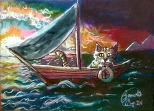 Jacob Landis Limited edition ACEO print /250 Kitten cat Sailboat "Tabby At Sea"