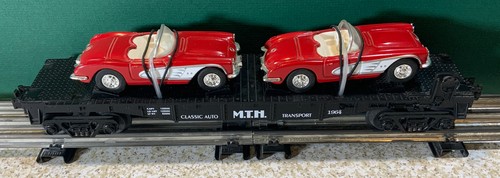 MTH 0 Gauge Classic Auto Flat Car W/ 2 1964 CORVETTES - 第 2/6 張圖片