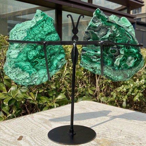 4.78LB Natural malachite Butterfly Wings Crystal Healing Reiki Art+shelf - 第 15/15 張圖片