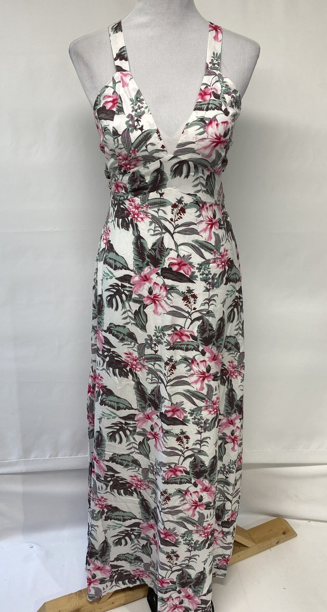 Sim & Sam Womens Medium Pink Grey Green Tropical Smocked