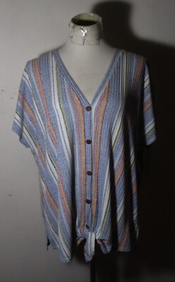 W5 Blue Short Sleeve Button Blouse Women's Size 1X