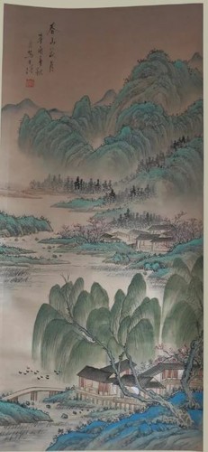 Old Chinese Scroll Painting with Landscape in Traditional Style - Picture 6 of 8