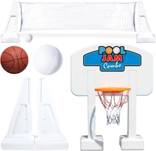 Inground Pool Jam Combo: Basketball & Volleyball Hoop, Tool-Free Setup