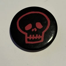 Red Skull On Black Background Cartoon Image Pinback Button Punk Rock