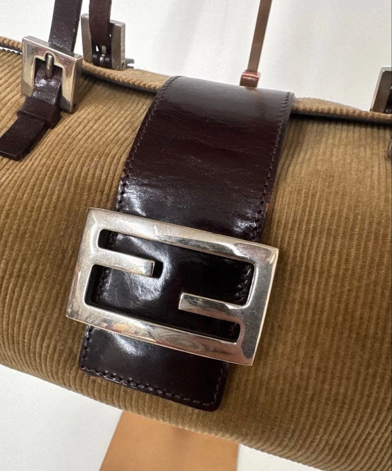 Fendi Bolso de Pana Mamma Baguette Bolso de Hombro Bolso de Caja Bento Marrón Foto 3 de 4