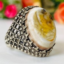 Islamic Bold Men's Ring 925 Sterling Silver Natural Yemeni Agate Aqeeq         