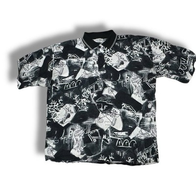 Equilibrio Italy Designer Abstract Graffiti Art Polo Shirt Retro Sz XL artsy