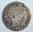 《Silver》1908S USA BARBER QUARTER -- .1808 OZ of SILVER!!!