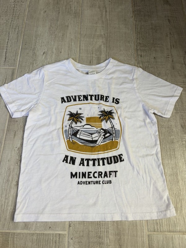 Minecraft Girls Size 7 Youth Shirt White Gold Short Sleeve Cotton/polyester Mix
