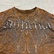 Y2K Affliction Distressed Brown Shirt L MMA Elite AOP Made In Usa