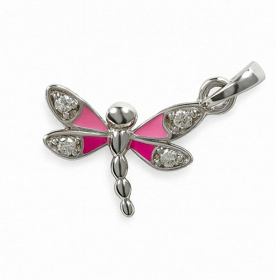 925 Silber Damen Kinder Anhänger 18x10mm Libelle mit Zirkonia rosa pink  gelackt - Bild 2 von 2