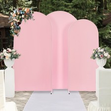 3X Arch Backdrop Stand Set Wedding Arch Stand Backdrop Decor w/ Pink Covers US