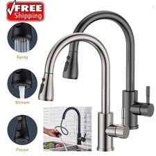 Kitchen Sink Faucet Brushed Nickel Single Handle Swivel Pull Down Sprayer Mixer