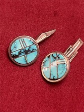 Navajo Signed BEGAY MATRIX TURQUOISE INLAY 3/4" Round STERLING CUFFLINKS - NICE!