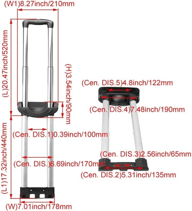 Elegante alça telescópica preta e prata para bagagem de 20 polegadas - instalação faça você mesmo - Imagem 4 de 4