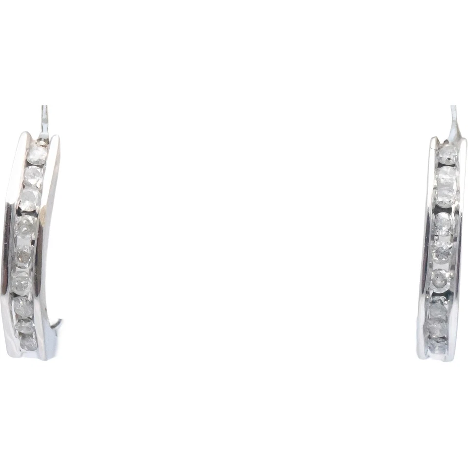 Aretes tipo argolla Huggie de diamantes de corte redondo de 0,25 quilates de oro blanco de 10 k