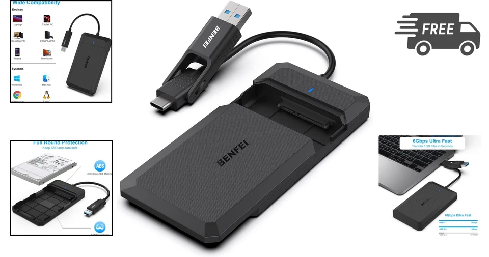 SSD External Enclosure 2.5 Inch SATA to USB Type-C and Type-A - Image 2 of 4