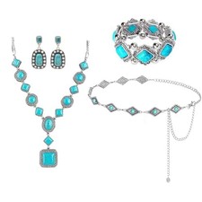 Bohemian Turquoise Necklace Set - Women's Western Jewelry with 4PCS Elegant