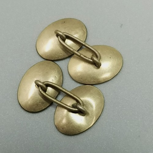 Vintage Oval Yellow Gold Filled Double Sided Cufflinks Hollow - Picture 3 of 9