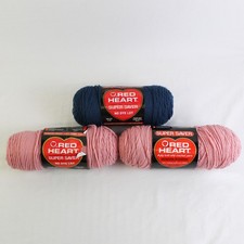 Lot of 3 Red Heart Super Saver Pink  Blue Partial Yarn Skeins 26 oz Total