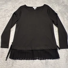 Lauren Conrad Long Tunic Women’s L Black Mock Layer Top Pleated Hem Side Ties