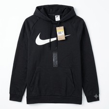 Nike Mens Center Swoosh Pullover Hoodie Sweatshirt Black White Small NWT