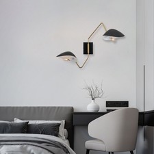 Image of Modern Wall Lamp Black Shades Brass Light for Bedroom Kitchen Desk Mid Century