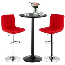 Costway 3PCS Pub Table Set 24" Round Bar Table & 2 Adjustable Bar Stools Red