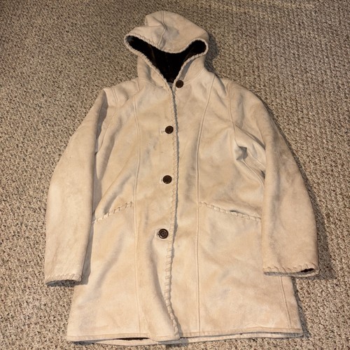 Orvis Damen L hellbraun Faux Lammfell Mantel gefüttert lang mit Kapuze WARM Maschinenwäsche - Bild 1 von 12