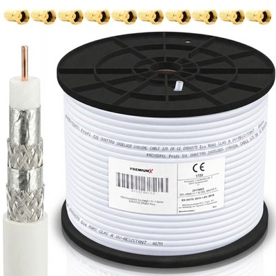PremiumX 100m HD TV Sat Kabel 135 dB Koaxialkabel Reines Kupfer 4 Fach geschirmt