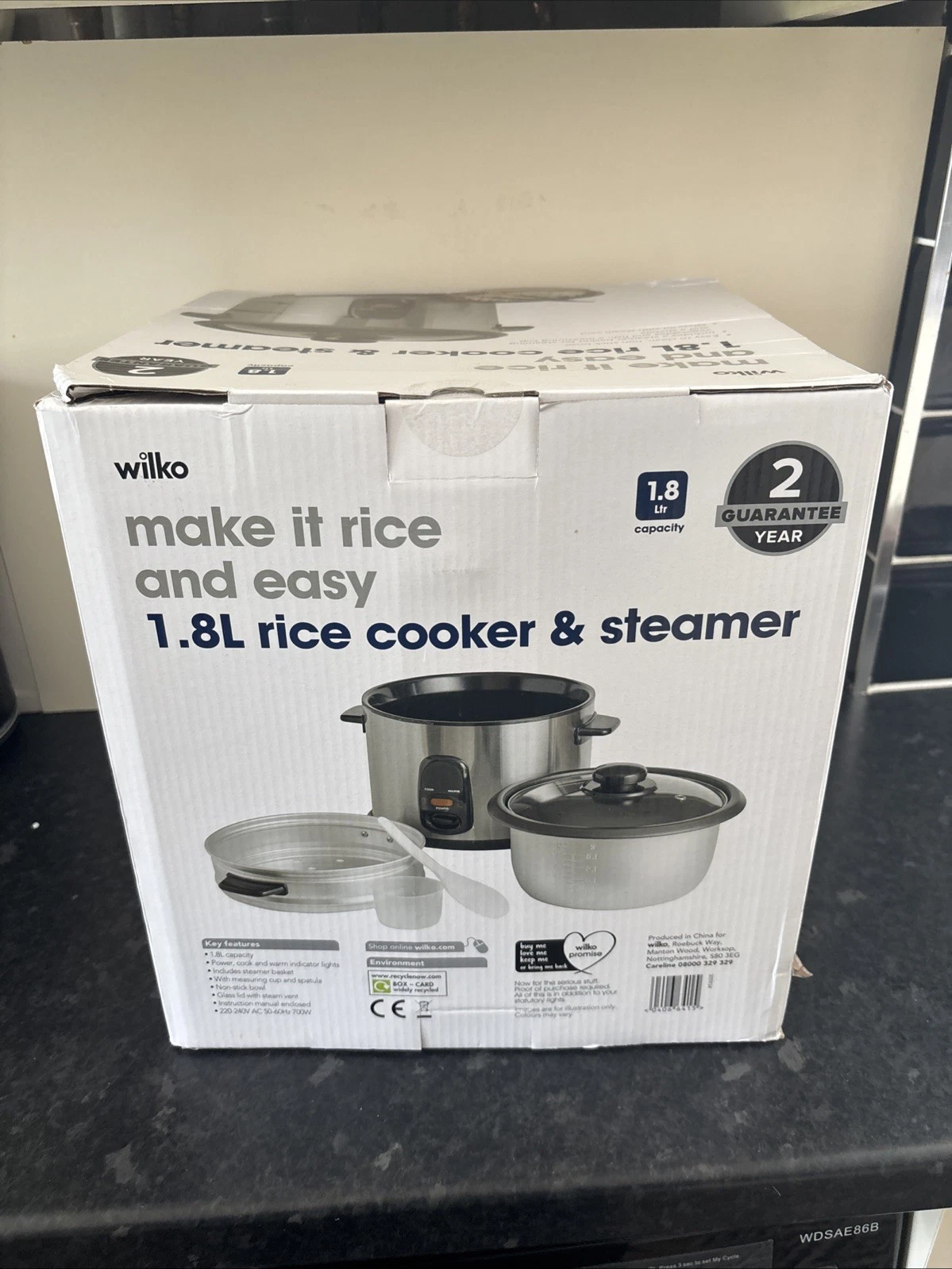 Wilko 1.8L Rice Cooker Food Steamer Measuring Cup & Serving Spoon
