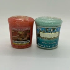 Yankee Candle Votive Lot (2) Ocean Water (Blue) & Home Sweet Home (Pink) VTG NoS