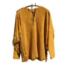 Mountain Man Buckskin Suede Fringe Shirt Pullover Native American Old West Style
