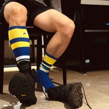 3 Pairs Striped Cushion Sole Sport Socks Mens Over The Calf Football SocksWinter